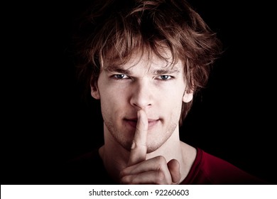 Shhhh - Quiet, Silence, Secret Gesture, Young Handsome Man