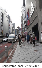 Shibuya Tokyo, Japan. 2022 June 20. People Busy Walking In The Side Walk Of Shibuya. Traffic Street.