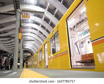 Shibuya, Tokyo / JAPAN-January 25, 2020: Renewed Subway Ginza Line And Platform.