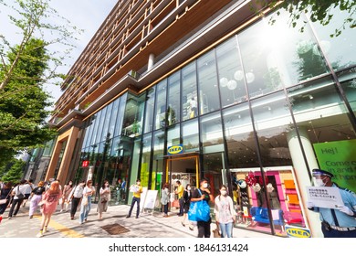 Shibuya, Tokyo, Japan-June 9, 2020: WITH HARAJUKU: WITH HARAJUKU is a facility for shopping, food, residence in front of Harajuku station.