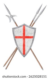 shield with halberd and two spears isolated on white background