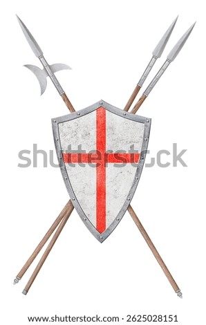 shield with halberd and two spears isolated on white background