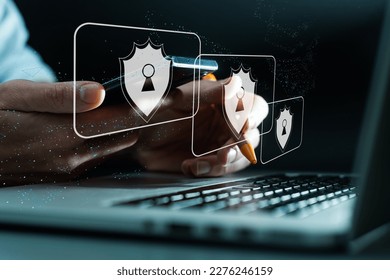 shield protect icon, virtual screen interface, data protection cyber security privacy business, data personal and network information technology, digital protection privacy concept