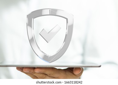 shield protection concept holding in hand digital