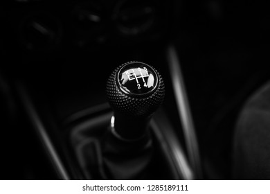 Shift lever in car. Photo