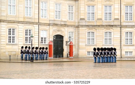 Shift Of The Royal Danish Life Guards, Copenhagen Denmark. Den Konige Livgarde Is An Infantry Regiment Of The Danish Army, It Serves As Ceremonial  Guard Unit To The Danish Monarchy Or As Combat Unit.