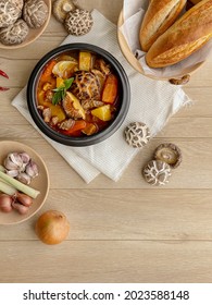 Shiitake Mushroom Soup Bowl With Potato And Bread