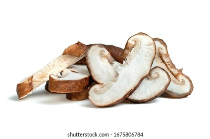 Shiitake Mushrooms Sliced Isolated On White Background 