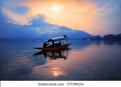 A Shikara boat on Dal lake in Srinagar, Jammu and Kashmir, India