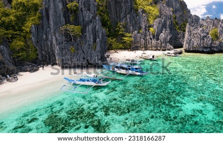 Similar – Image, Stock Photo Palawan, Philippines aerial drone view of turquoise lagoon and limestone cliffs. El Nido Marine Reserve Park