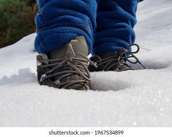 Shimla Himachal Pradesh, India. February, 2021. Feet sunk in snow.