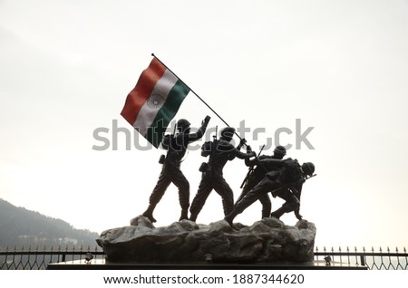 Shimla, Himachal Pradesh, India- January 2021: Statue of Indian army soldiers in Shimla, Himachal Pradesh, India.