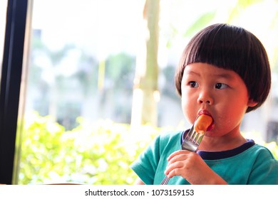 Shin Cute Boy Eating Sausage Fork Stock Photo 1073159153 | Shutterstock