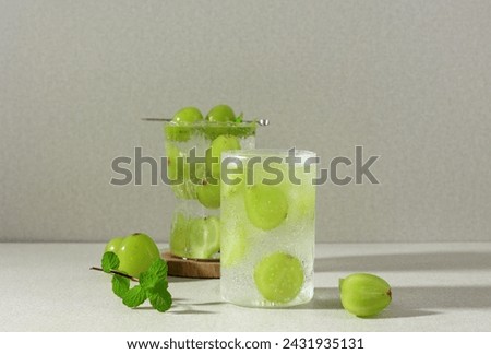  Shine Muscat Grape in Cold Soda with Copy Space for Text 
