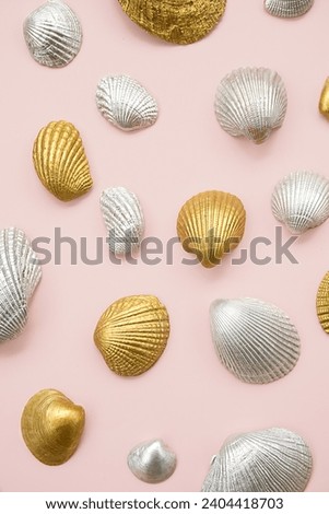 Shined cockle shells collection on pink.