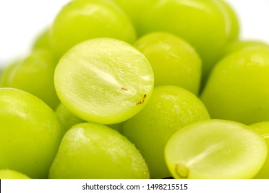 Shine-Muscat.Japanese grapes.
Seedless green grapes isolated on white background.
