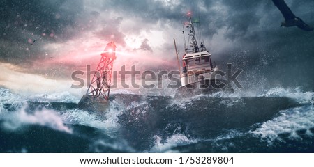 Shining buoy tells ship the way

