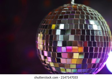 Shining Disco Ball Spinning, Night Club And Dance Floor Concept 