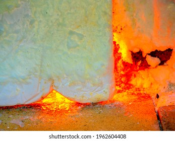 Shining Glass Blowing Furnace Behind Cover. Gas Kiln In Glass Design Studio, Manual Production Of Glass Art