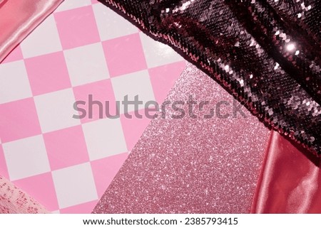 Shinny, sparkling fabrics, textures, pattern, pink mix background. 