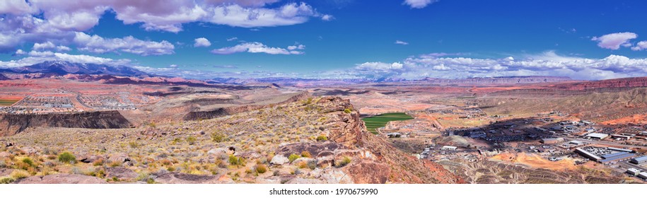 Shinob Kibe Hiking Trail Views, Mesa Overlooking Washington City By St George In Southwest Utah. Sacred Peaks Of The Southern Paiute Tribe. Western United States.