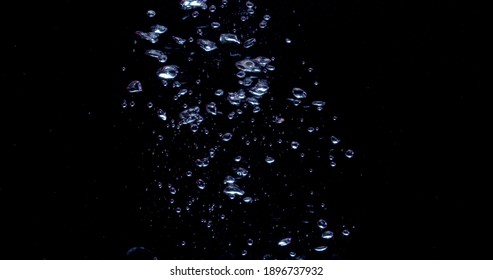 Shiny Air Bubbles In Water Rising Up In Front Of A Black Backround