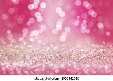 Shiny background. Beautiful glowing bokeh. Bright glowing background. Shiny glowing effect. Pink sequins.