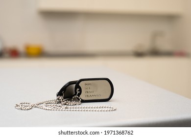 Shiny Blank Metallic Military Identification Plate on White Background