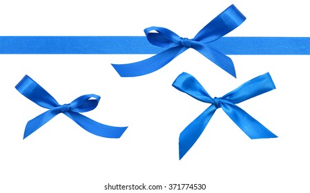 Shiny Blue Ribbon With Bow Isolated On White