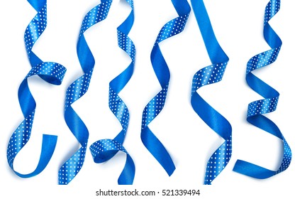Shiny blue ribbon  isolated on white