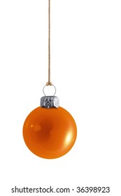 Shiny Bright Orange Christmas Bauble With Silver Clasp And Gold String