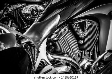 Shiny chrome motorcycle V engine block