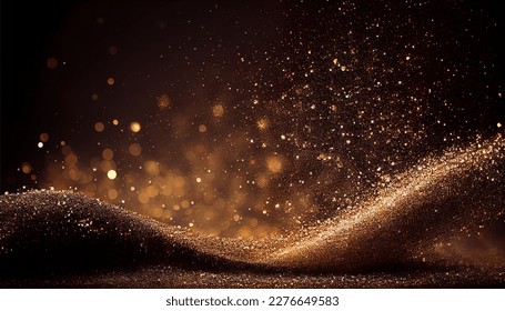 Shiny color golden wave design element with glitter effect on dark background. - Shutterstock ID 2276649583