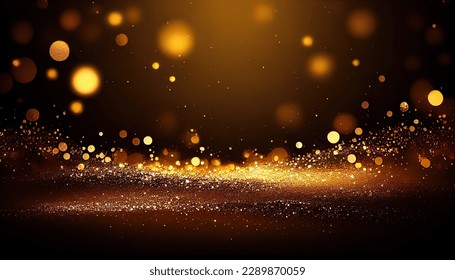 Shiny color golden wave design element with glitter effect on dark background.
