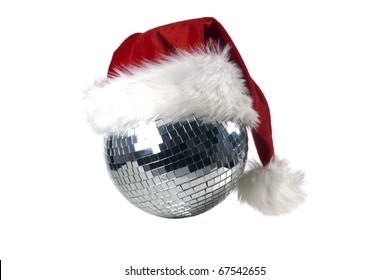 Shiny Disco Ball With Christmas Hat