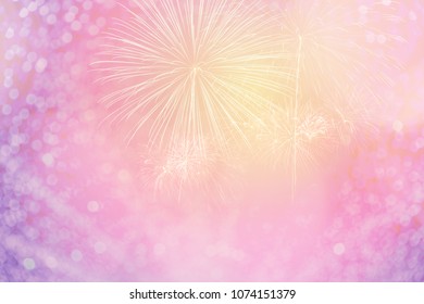 Shiny Firework On Pastel Color Bokeh Background