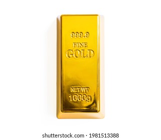 Shiny Gold Bar From Above Isolated On White Background