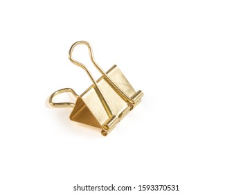 Shiny Gold Binder Clip Isolated On White Background