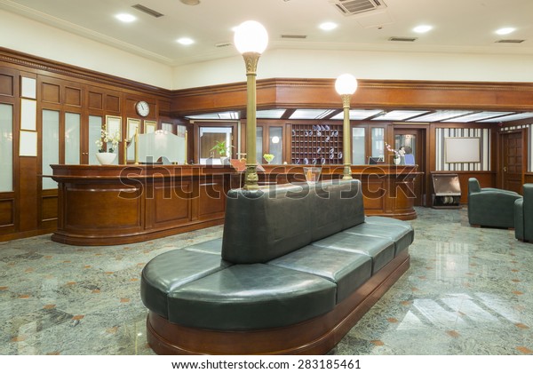 Shiny Interior Hotel Lobby Reception Desk Stock Photo Edit Now 283185461