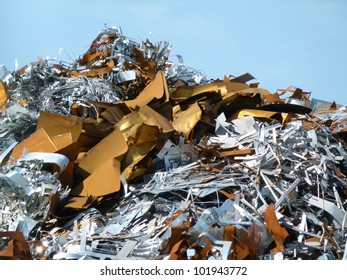 Shiny / Junk Pile At A Metal Recycling Yard In Richmond CA.