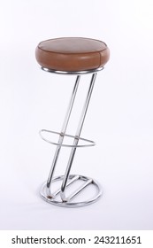 Shiny Metal And Brown Leather Bar Stool