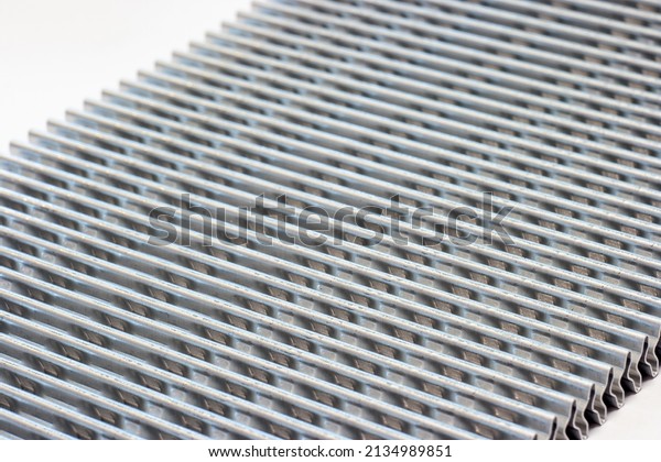 shiny\
metal corrugation. bent aluminum foil for\
radiator