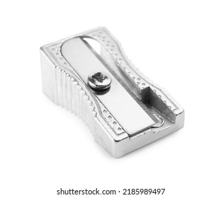 Shiny Metal Pencil Sharpener Isolated On White