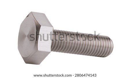 Shiny metallic hexagonal head bolt with threaded shaft
