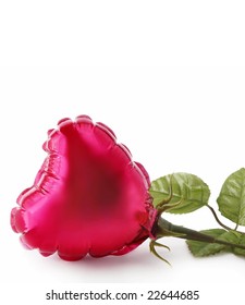 Shiny Mylar Heart Shaped Mini Balloon Is A Single Red Rose