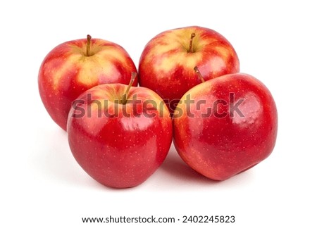 Shiny Red ripe apples, isolated on white background. Fresh raw organic fruits