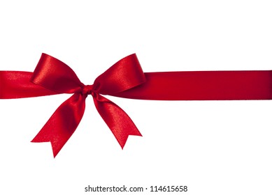 Shiny red satin ribbon on white background - Shutterstock ID 114615658