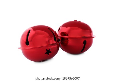 Shiny Red Sleigh Bells Isolated On White