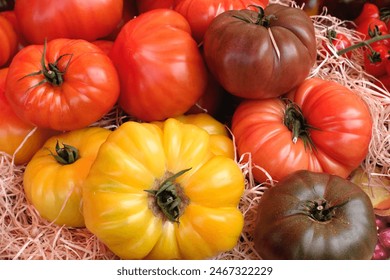 Shiny ripe beefsteak tomatoes at farmers market in the Provence, France - Powered by Shutterstock