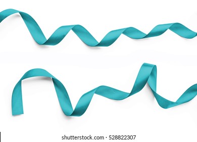 Shiny Satin Ribbon In Teal Green Blue Mint Color Isolated On White Background With Clipping Path